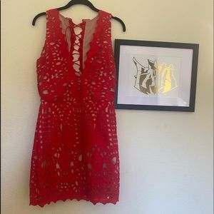 Red lace mini dress
